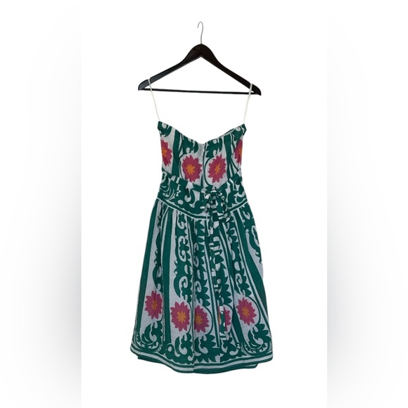 Sleeveless Cotton Linen like Cheerful Floral midi Dress, Medium - Picture 3 of 6